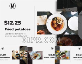 Pr餐饮菜单促销模板 10张42秒餐厅咖啡厅酒吧食品幻灯片 Pr素材